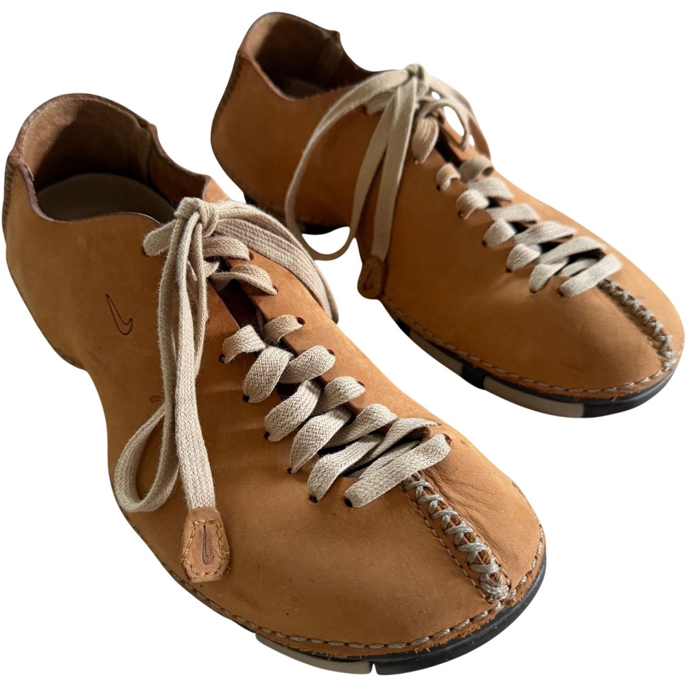 Nike Considered Gem Leather Lace Up Shoes Tan Whipstitch Flat Sneakers Womens 7